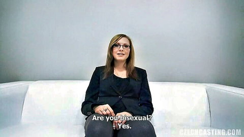Blonde amateur with glasses in sex casting interview