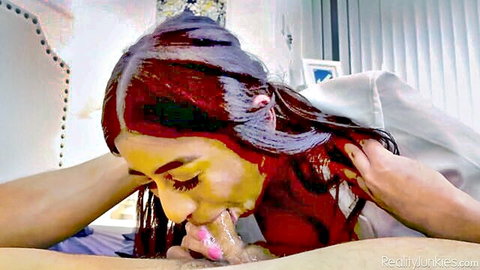 Violet Myers giving messy blowjob with big tits exposed
