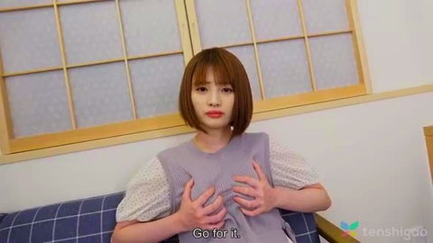 Yuika Takigawa cafe uniform breast squeeze tease