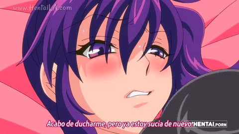 Purple-haired hentai girl ahegao face with blush tears ecstasy closeup