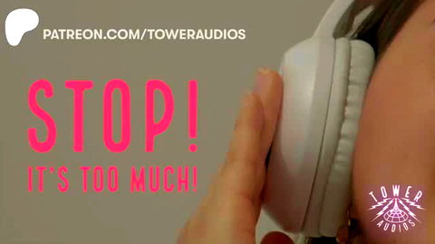 Asian woman overwhelmed by pleasure, headphones on, erotic audio porn