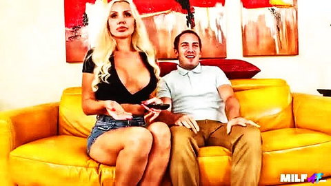 Busty blonde MILF Anna Kolba in lowcut top & daisy dukes with guy