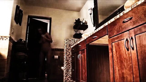 Nude woman shocked by taboo creampie in bathroom