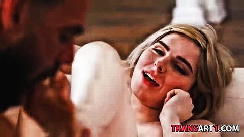 Ella Hollywood trans babe gets tits sucked by stud Jean Hollywood