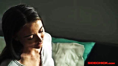 Veronica Church in tight white tank top on bed, Caught My Stepbro