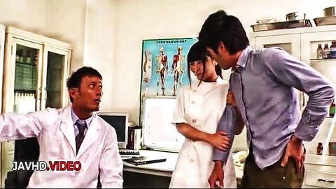 Naughty JAV nurse in harsh passionate threesome sex scene