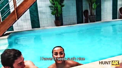 Ana Rose smiles in pool with stud as BF watches - Hunt4K threesome
