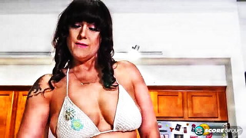 Kali Ryder busty MILF in skimpy white bikini top tease