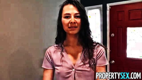Liz Jordan wet-haired in pink top cleavage, roommate audition