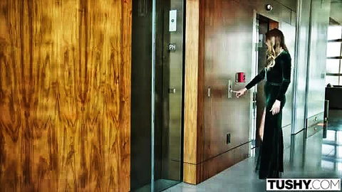 Avery Cristy in sexy green velvet dress at door
