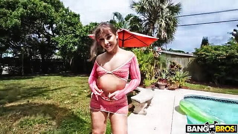 Tommy King in pink bikini at pool, sexy juicy ass ready for Alex Jones