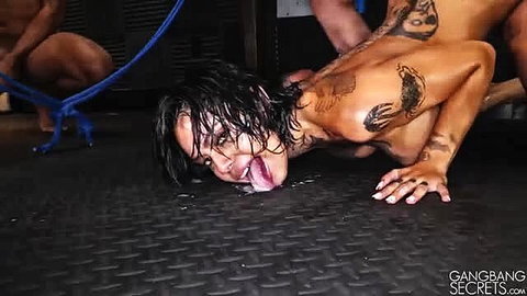 Kinsley Kane licks cum off floor in nasty gangbang by Chris Cock
