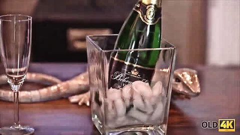 Pretty teen with champagne by old dad vacation sex setup