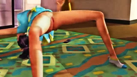 Horny 3D cheerleader in yoga pose exposes tiny pussy masturbates to two orgasms