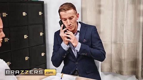 Danny D in suit on phone in hot Brazzers office tease with Ali Rose