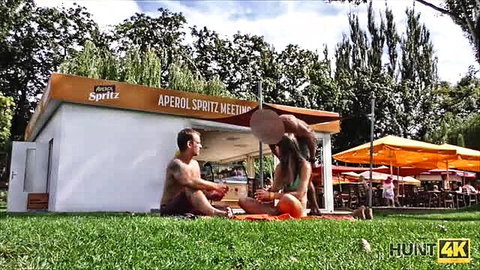 Susan Ayn in skimpy bikini at Aperol Spritz outdoor bar cuckold setup