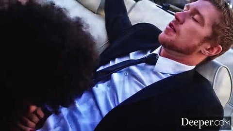 Alina Ali facesits suited Oliver Flynn asleep in limo on Deeper