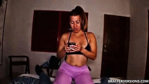 Carley Nubiles gym slut in pink leggings & sports bra, cuckold POV tease