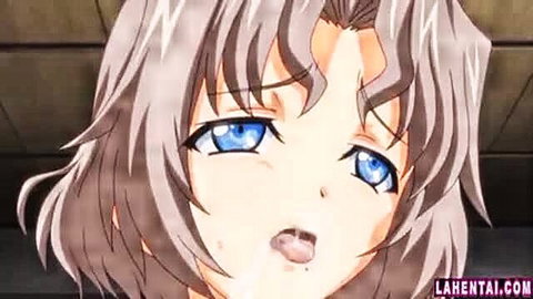 Gray-haired hentai anime babe with blue eyes in erotic closeup