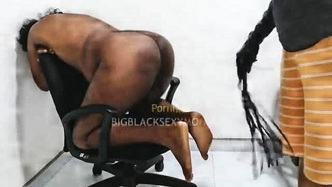 Black femdom wife fists sub on chair, super fisting pleasure