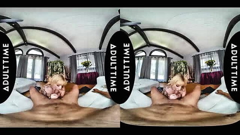 Blonde babe with huge tits rides cock reverse cowgirl POV in 3D VR