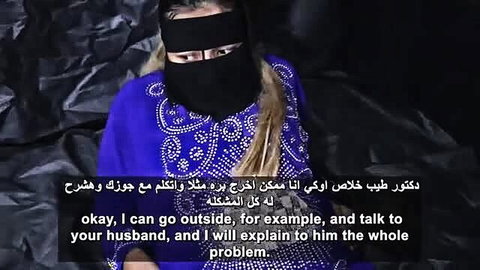 Veiled Arab Xnxxaraby in niqab and abaya offers to talk to husband