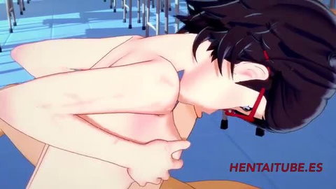 Nerdy anime girl bent over impaled in empty classroom 3D hentai