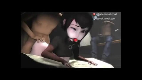 Asian hentai girl deepthroating cock in threesome with two men