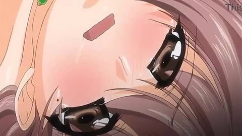 Closeup of shocked anime stepmom's blushing face in JAV taboo scene
