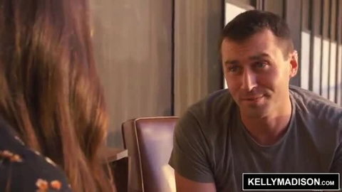 Kelly Madison chats with James Deen, huge tits in low-cut top