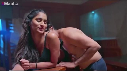 Sumptuous Indian floozy in black lingerie fucked from behind by lover