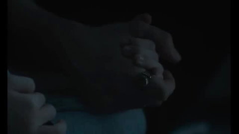 Charlotte Stickles topless hands squeezing huge tits in dark horror scene