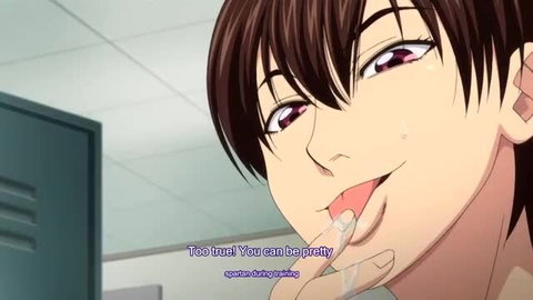 Seductive anime guy licks lips, precum on tongue in JAV hentai thumbnail