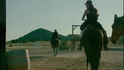 Hannah James and Chantelle Albers sexy cowgirls riding horses outdoors