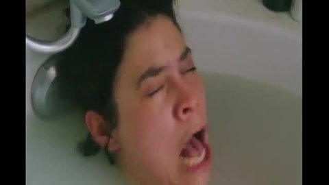 Maria Cavalier-Bazan nude art model screaming in bubbly bathtub