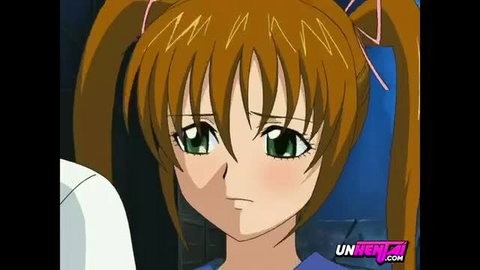Adorable anime virgin college girl with green eyes and twin tails