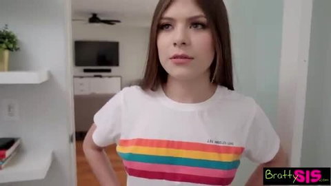 Winter Jade in tight striped tee, teasing pose POV blowjob preview