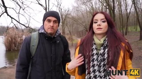 Redhead Liz Ocean walks in park with guy in Hunt4K thumbnail