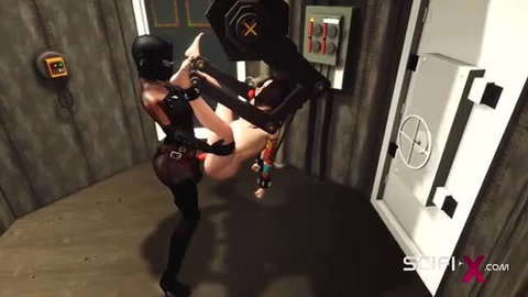 Dani Daniels ballgagged, cuffed, fucked by black masked woman