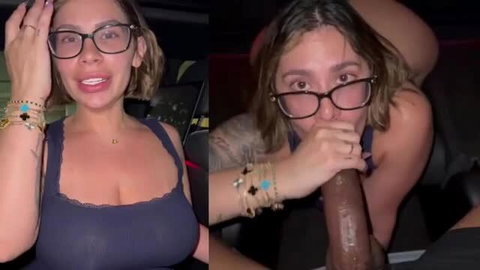 Hot Latina with glasses deepthroats BBC in car on 5 Star Uber Ride