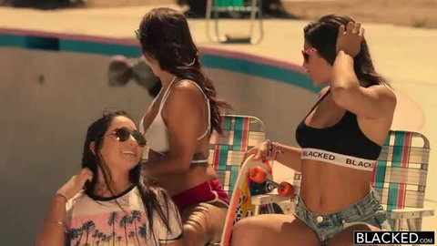 Keisha Grey, Karlee Grey, Abella Danger in bikinis by pool
