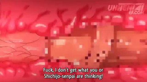 Animated redhead nerd girl confused POV blowbang in men's room