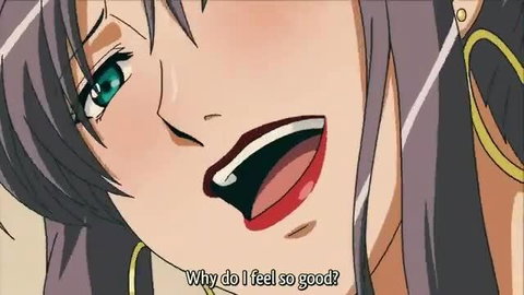 Anime hentai girl with green eyes moaning in ecstasy, close-up face
