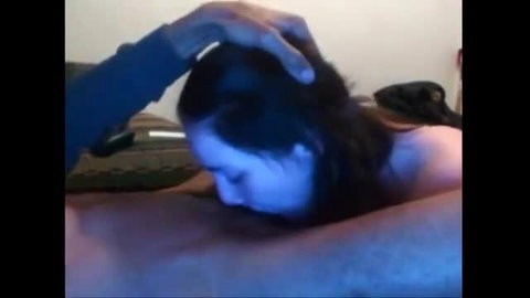 Asian woman giving fire deepthroat blowjob on bed