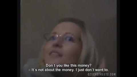 Cute Czech teen Alena rejects money offer in public streets talk