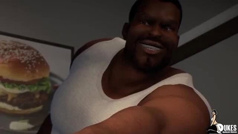 Thicc black anime hunk flexing muscles in interracial porn thumbnail