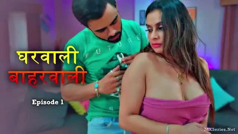 Indian hot cougar Barawali Baharwali groped by man, deep cleavage exposed