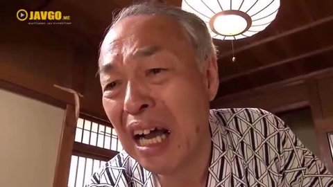 Older Japanese man in kimono yelling passionately, JAV style