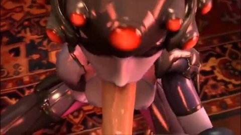 3D Overwatch Widowmaker in shiny latex suit sucking thick cock POV