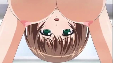 Anime futa girl with huge tits and brown hair in upside-down cleavage view from Fukubiki! Triangle Futaba